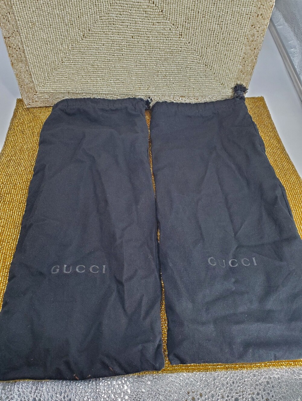 Set of 2 Gucci Shoes Cloth Dust Bags Black   14"x 6" (**)